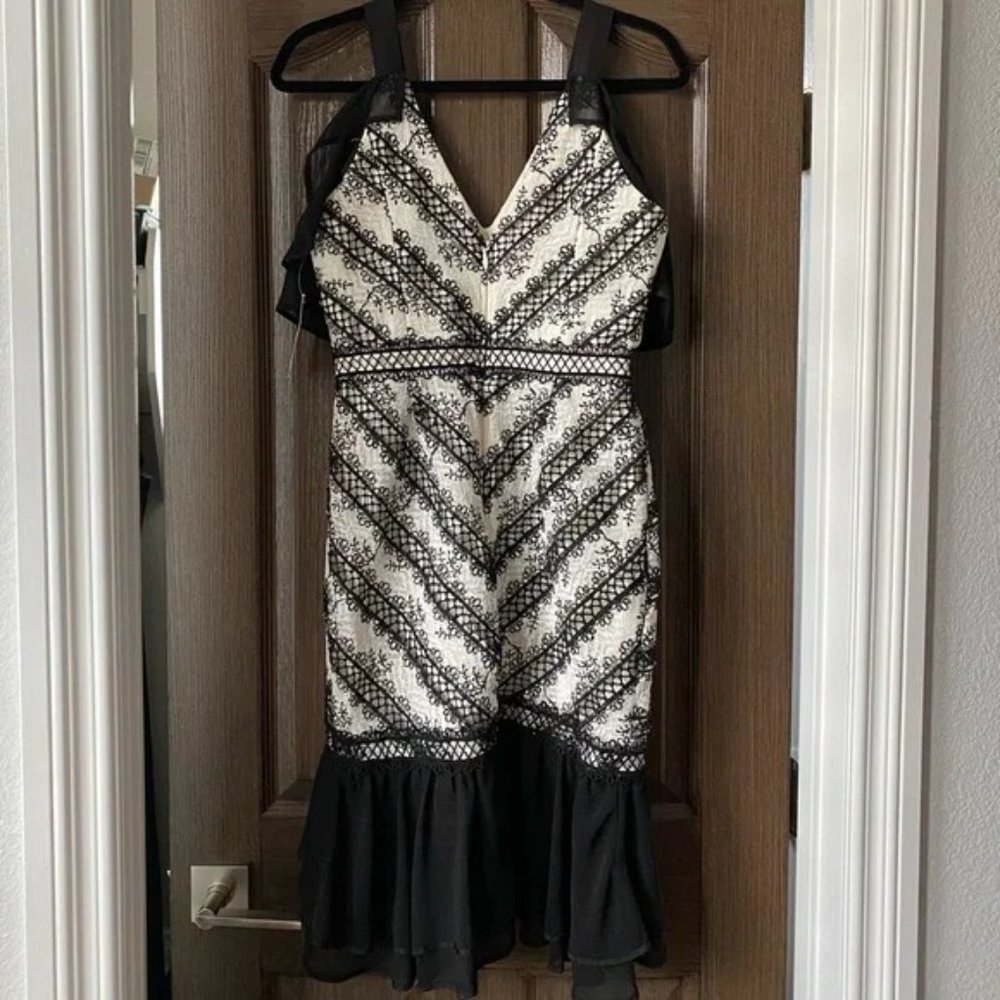 Adelyn Rae Black & White Lace Frill Dress Size S New With Tags Kentucky Derby - Picture 2 of 8